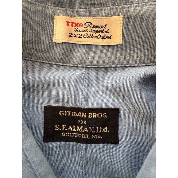 Vintage Gitman Bros Shirt Men’s 33 Blue Oxford Button Down Collar Cotton TTX PP - Picture 3 of 13